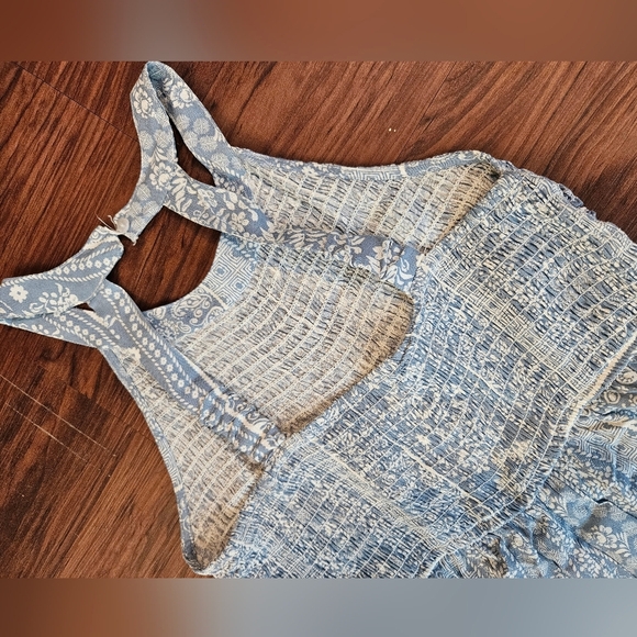 Pants Jumpsuit Womens Size XS Light Blue Patchwork Pattern Wide Leg - Picture 3 of 7